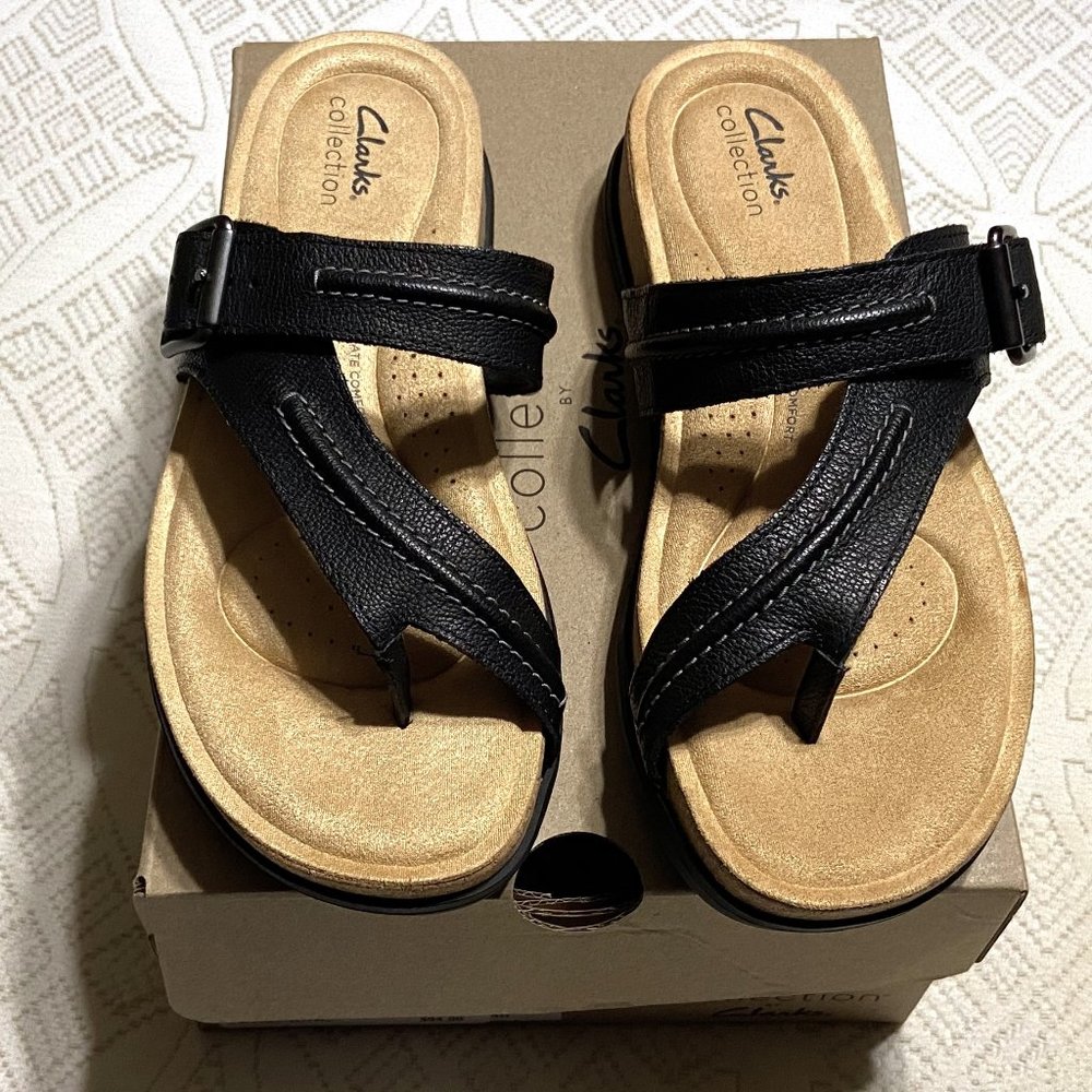 NWT Clarks Brynn Madi Black Leather Sandals Size 9M